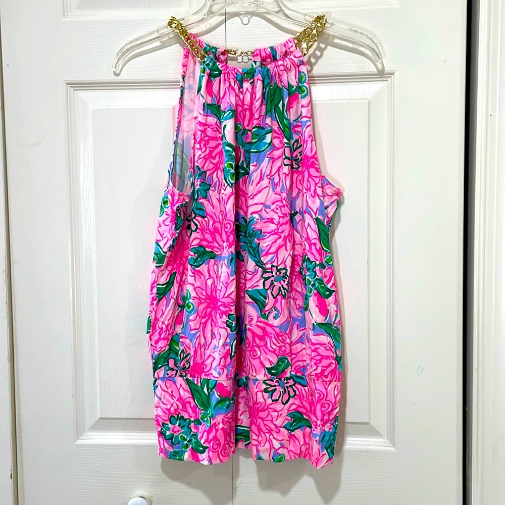 Pink Halter top with gold chain straps
